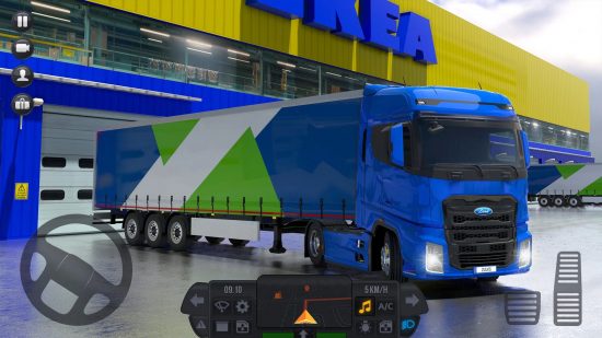 jogos de caminhão Truck Simulator Ultimate jogos de caminhão Truck Simulator Ultimate: um caminhão azul em um armazém