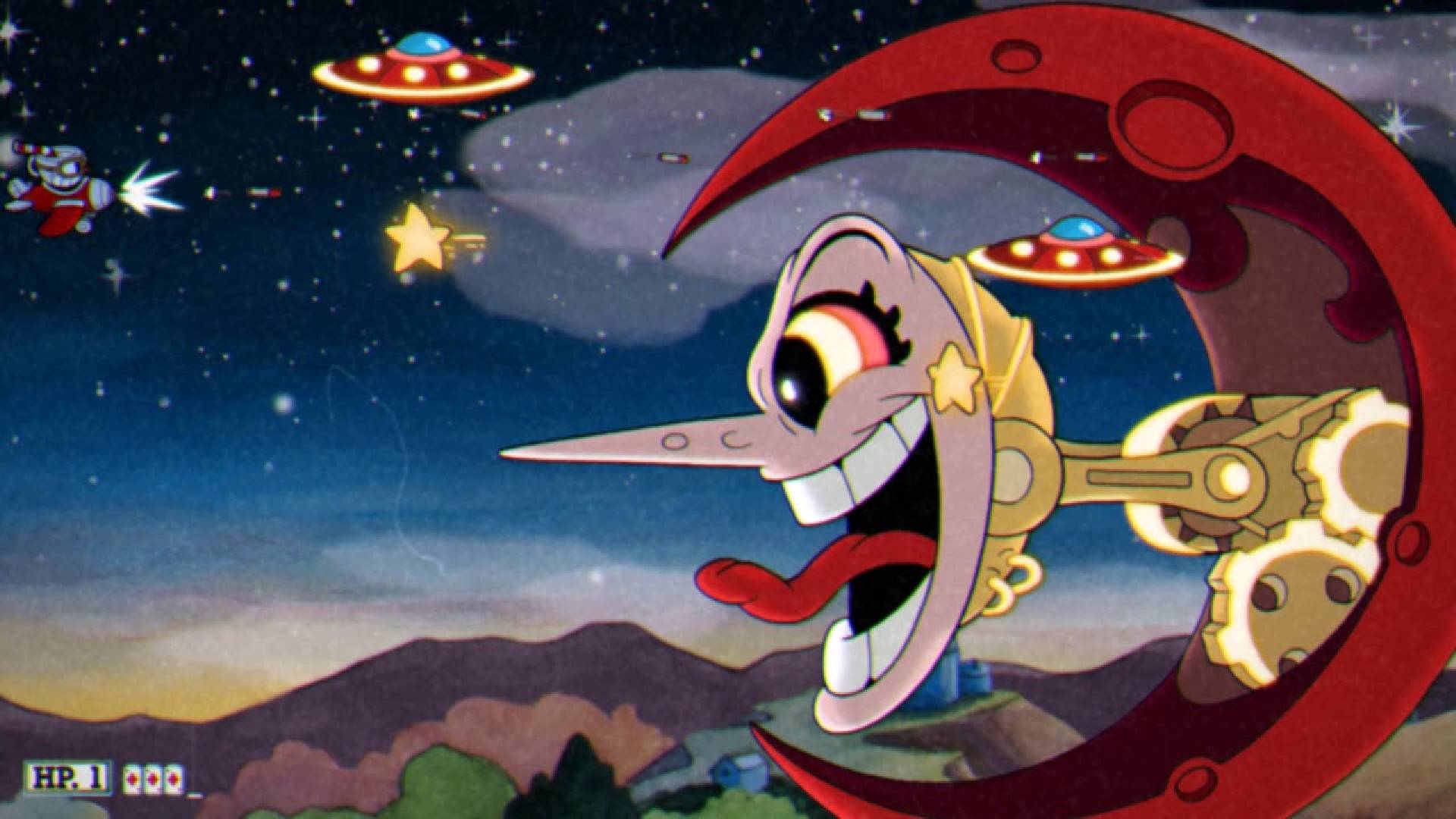 cuphead-bosses (3) Chefes Cuphead: um pequeno copeiro vermelho em um avião ataca uma grande dama mecânica em forma de lua