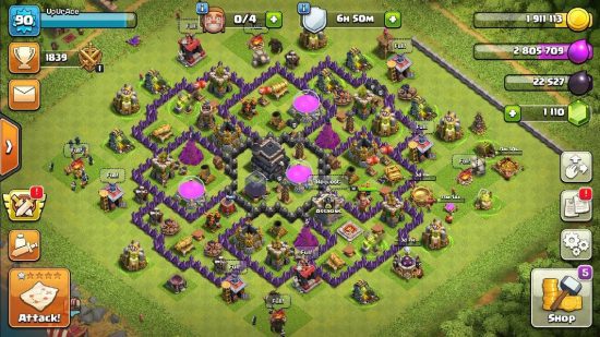 bases de confronto de clãs (3) Bases do Clash of Clans: uma captura de tela do jogo Clash of Clans mostra uma série de edifícios e fortalezas