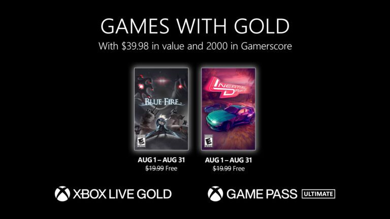 The Xbox Games With Gold promo image featuring the cover for Blue Fire and Inertial Drift