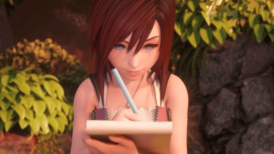 Kingdom Hearts Kairi escrevendo em um bloco de notas