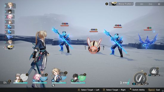 Uma captura de tela de combate com um trotador de guerra Honkai Star Rail