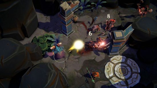 Captura de tela de combate com vários inimigos na tela para revisão Adore