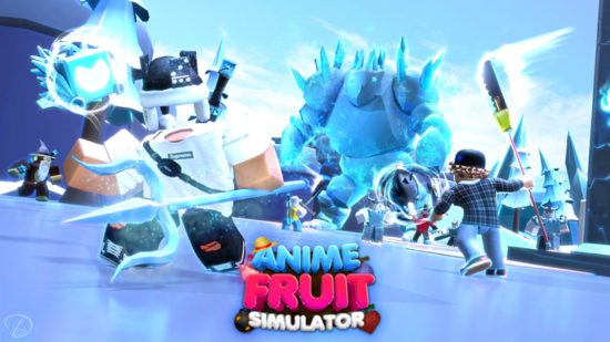códigos de simulador de frutas de anime 3 Códigos do Anime Fruit Simulator - um grupo de personagens do Roblox luta contra uma criatura de neve