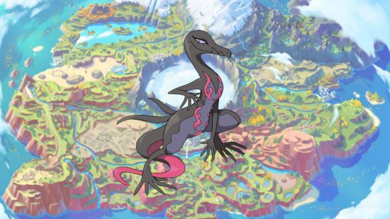 salandit-evolução-salazzle Salandit evolutionn - Salazzle na frente de uma foto de Paldea