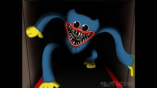 poppy-playtime-fanart (1) Fanart de Poppy Playtime: Huggy Wuggy rasteja por um duto