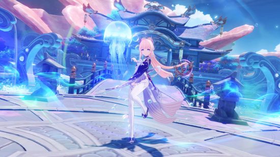 Elementos do Genshin Impact: Kokomi e seu Hydro invocam água-viva