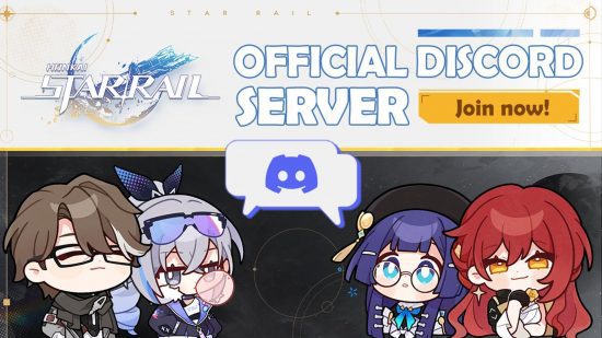 honkai-star-rail-discord-2 Uma imagem promocional para o Honkai Star Rail Discord mostrando personagens chibi com o logotipo do Discord acima deles