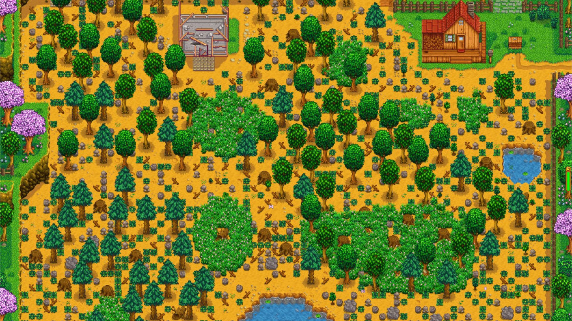 uma visão do mapa padrão de Stardew Valley