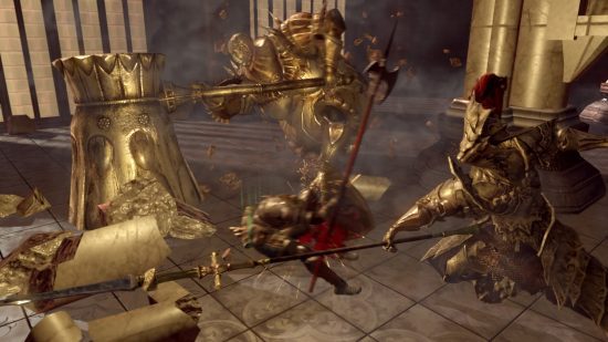 Dark Souls Ornstein cortando sua arma em direção ao jogador