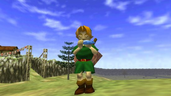canções de ocarina-do-tempo (2) Músicas de Ocarina of Time: Link fica no campo de Hyrule tocando a ocarina
