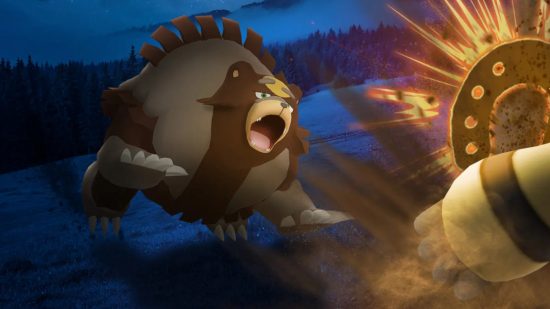 pokémon go ursaluna 2 Pokemon Go Ursaluna: Arte oficial de Pokemon Go de Ursaluna abrindo a boca para um Electivire que está fora da tela.