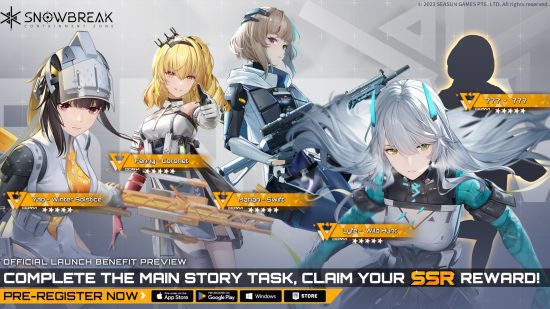 Data de lançamento de Snowbreak: Containment Zone: Um gráfico mostrando os personagens SSR disponíveis para jogadores que passarem do capítulo 5