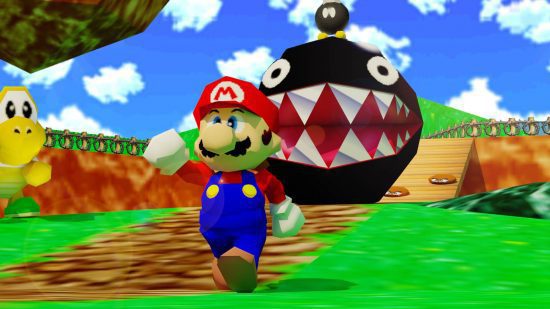 papéis de parede mario (6) Papéis de parede do Mario: uma ilustração detalhada mostra o ario andando pelo campo de batalha bob-Omb de Super Mario 64