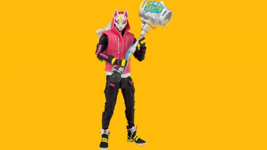 Figuras Fortnite: uma figura de um personagem fortnite é visível contra um fundo amarelo