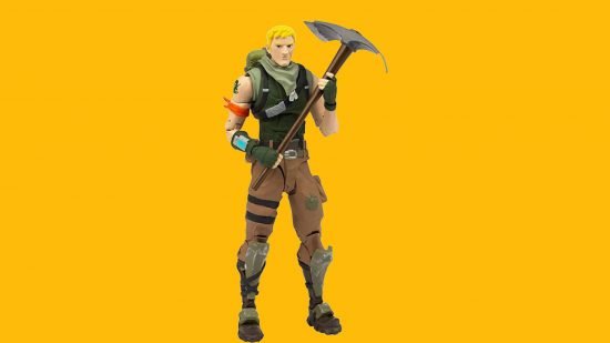 Figuras Fortnite: uma figura de um personagem fortnite é visível contra um fundo amarelo