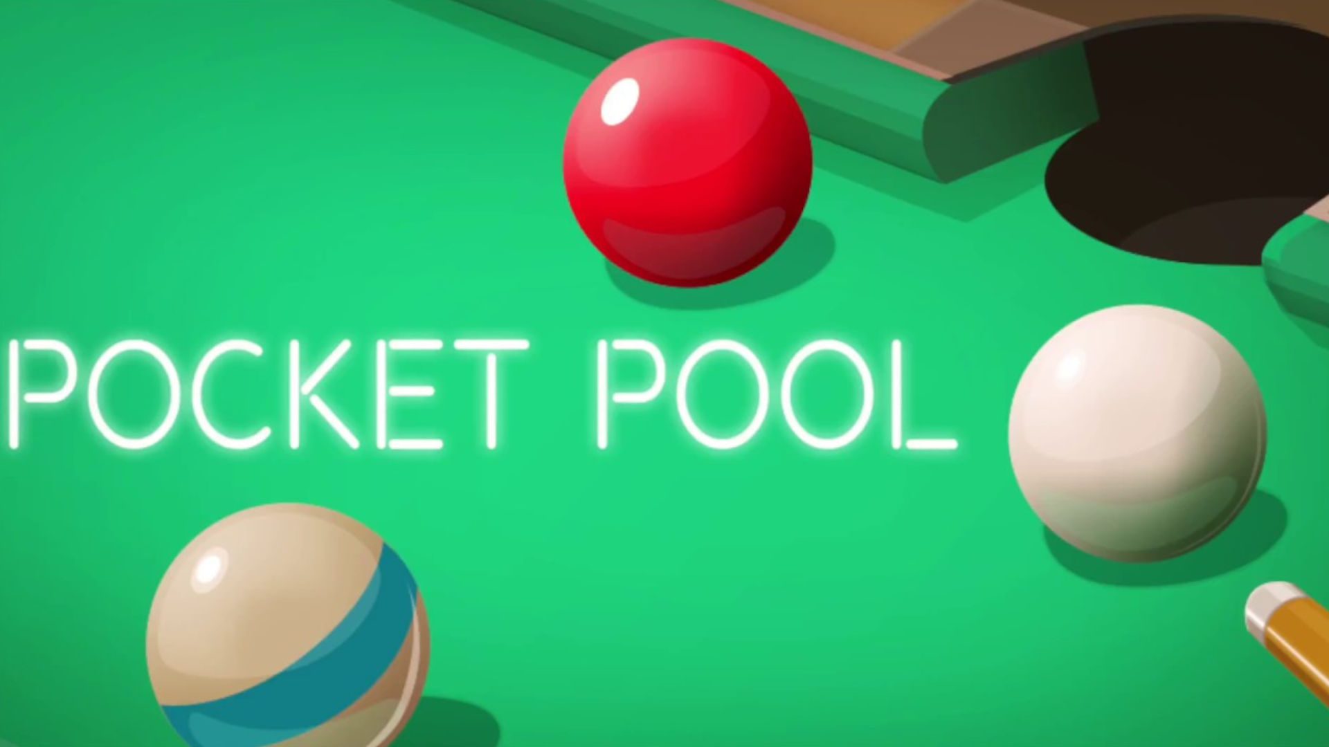 Arte chave para Pocket Pool, um jogo de quebra-cabeça de sinuca
