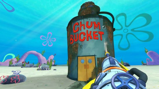 Jogos Bob Esponja Powerwash Simulator: uma visão em primeira pessoa do Chum Bucket e uma lavadora de alta pressão