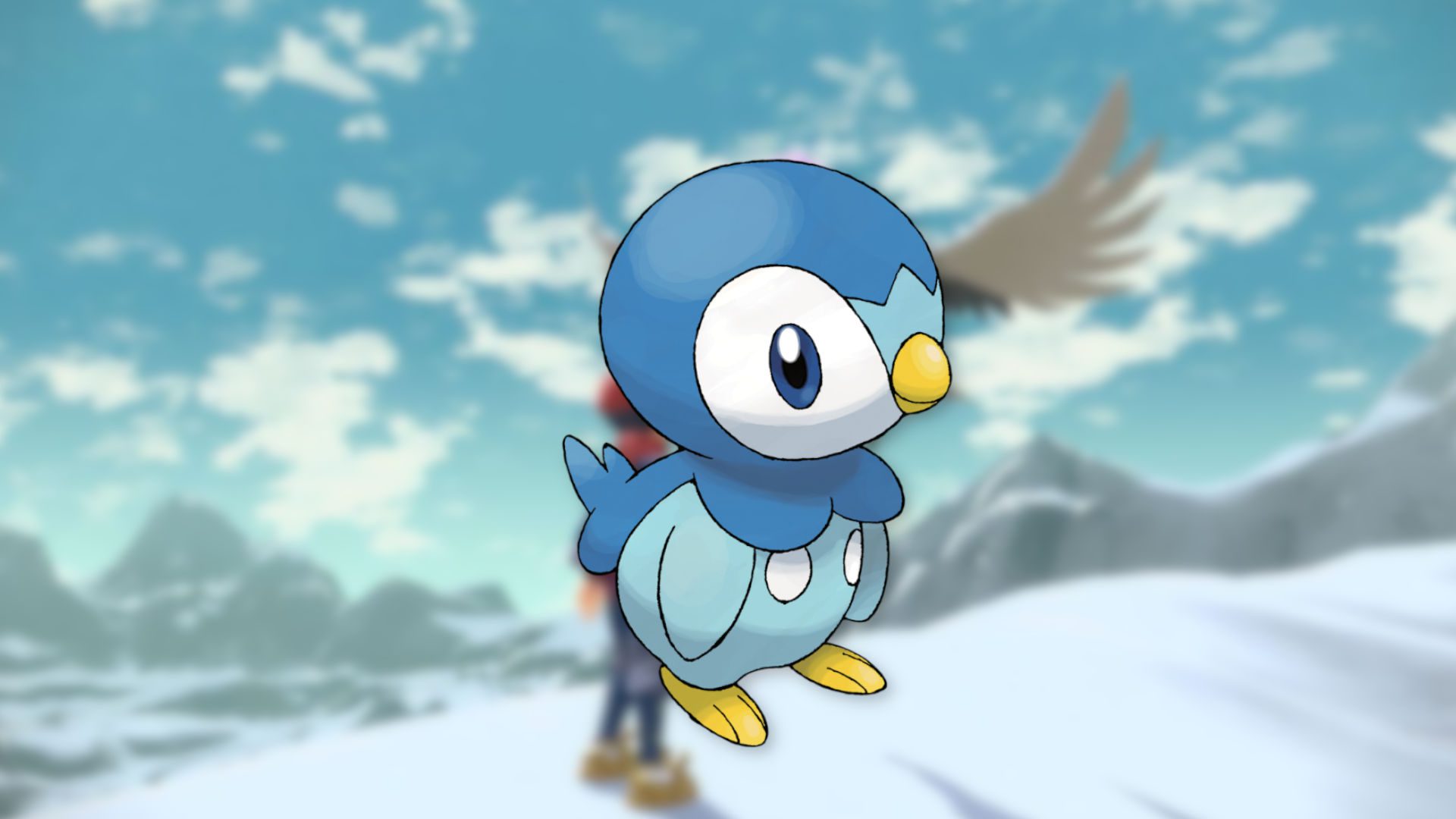 Imagem do pássaro Pokémon Piplup com suas pequenas nadadeiras amarelas e bico