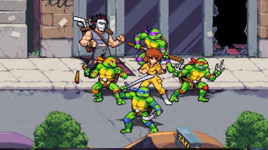 Jogos TMNT: uma captura de tela mostra as Tartarugas Ninja em um videogame