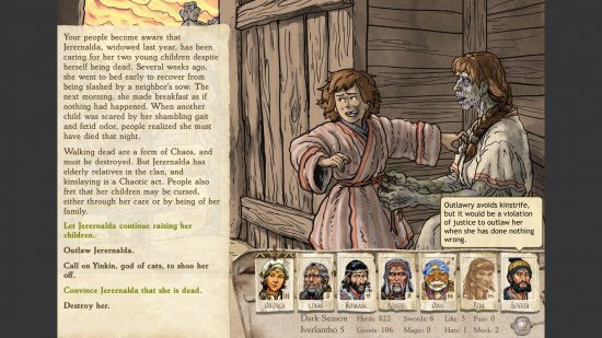 Cabeçalho de revisão do Six Ages 2 mostrando uma criança com medo de uma figura materna que está toda decadente e parecida com um zumbi, tentando abraçar seu filho.