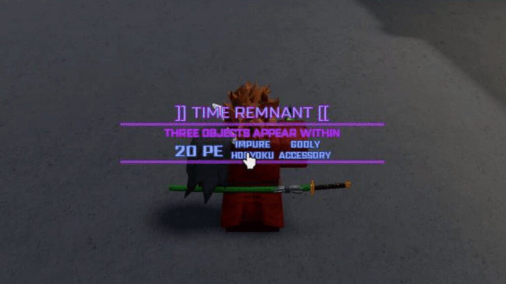 Uma captura de tela do menu que aparece depois de usar um Time Remnant in Peroxide