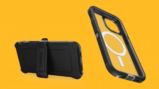 As melhores capas para iPhone 14: duas capas de telefone são mostradas contra um fundo amarelo