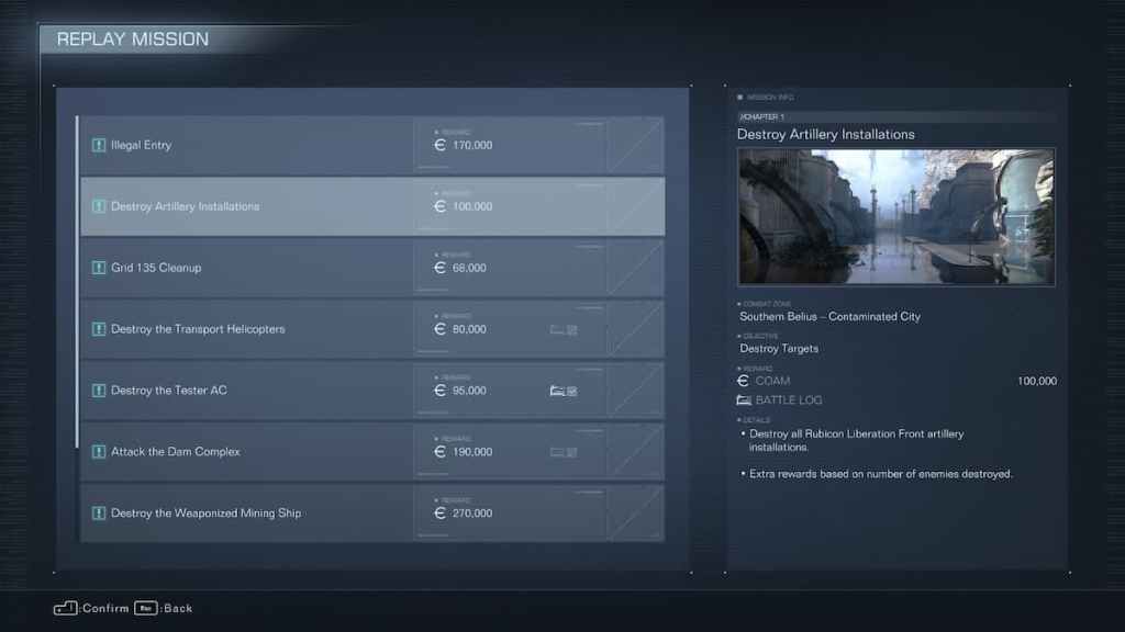 Você pode repetir missões no Armored Core 6? cardápio