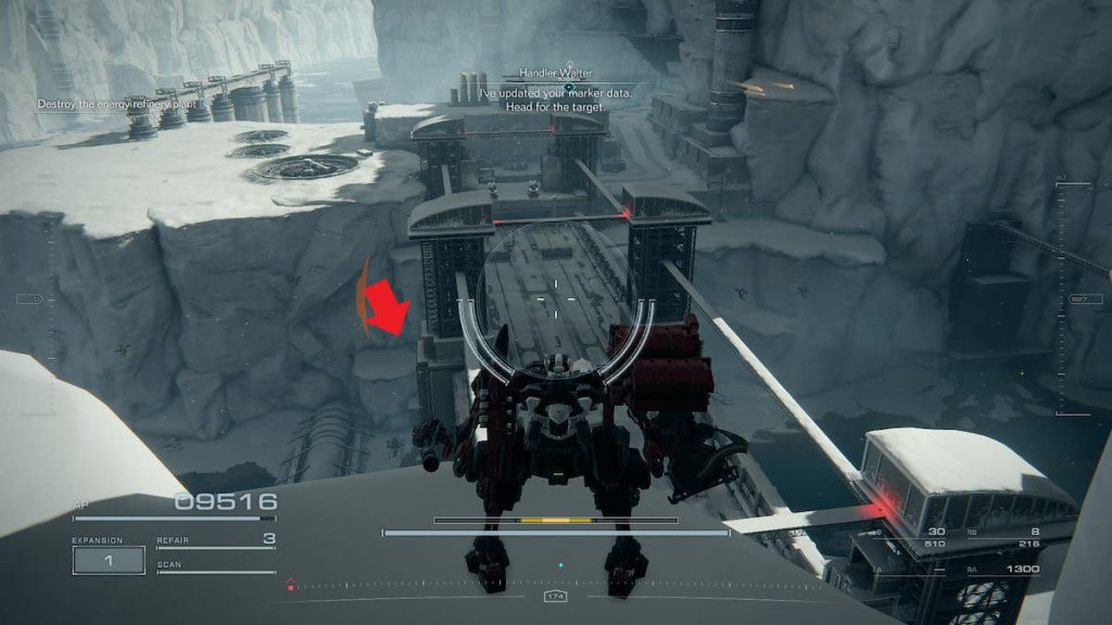 Ataque o local do registro de batalha da base de reabastecimento – Armored Core 6 LC1 e ponte