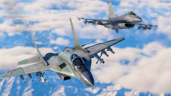 guerra-trovão-aviões-mig Captura de tela de dois caças MiG-29 para guia dos melhores aviões do War Thunder