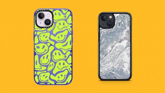 As melhores capas para iPhone 14: duas capas de telefone são mostradas contra um fundo amarelo