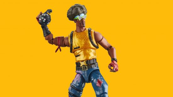 Figuras Fortnite: uma figura de um personagem fortnite é visível aginst um fundo amarelo