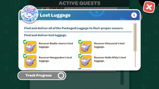 hello kitty island aventura bagagem 1 Hello Kitty Island Adventure luggage: uma captura de tela da tela Lost Luggage mission mostrando vários pacotes foram encontrados