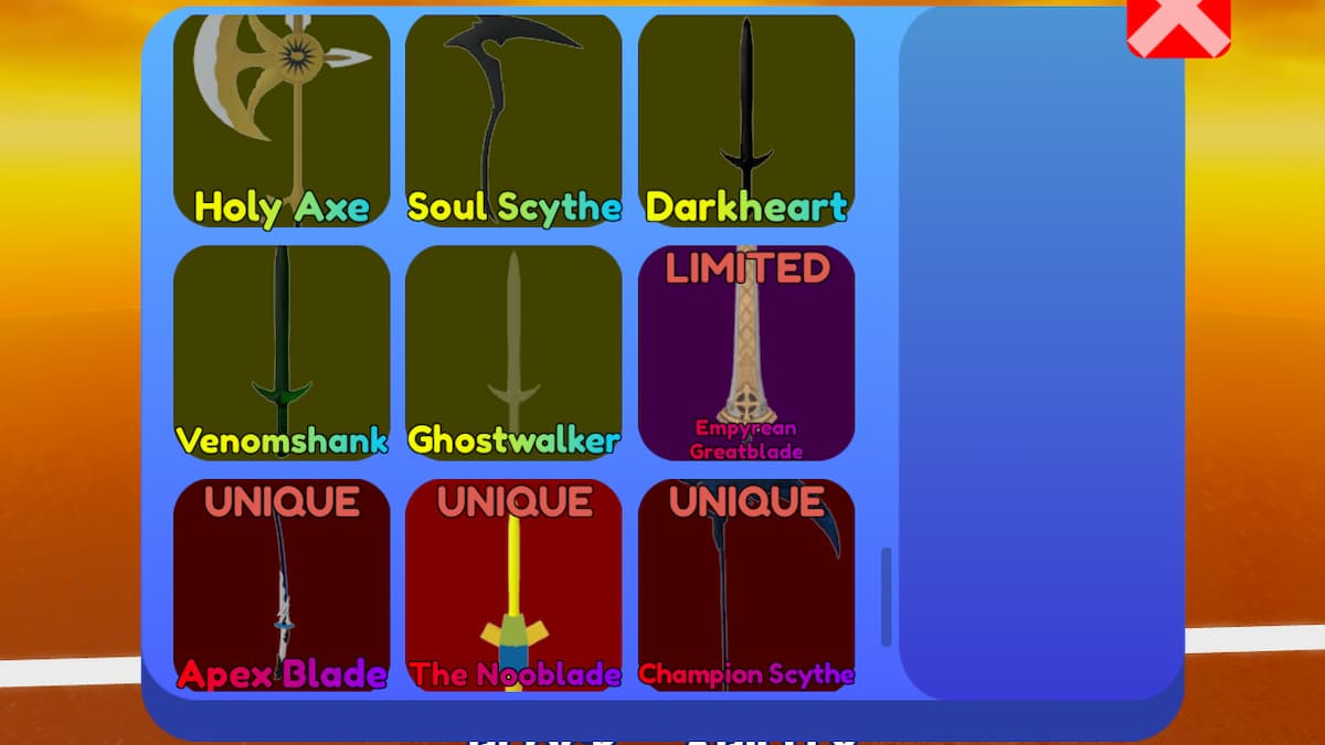 Lista de níveis de skins de espada Blade Ball (setembro de 2023) – Melhores  skins de armas! - Olá Nerd - Games