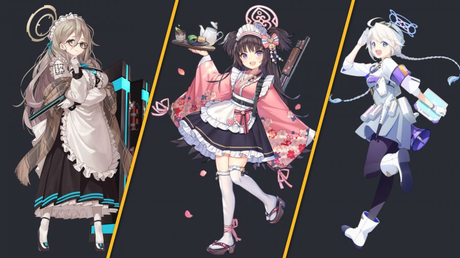 Suporte à lista Blue Archive Tier Suporte à lista de níveis do Blue Archive; três personagens de apoio