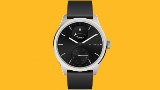 melhor-de-ifa-2023-8 Cabeçalho Best of IFA 2023 mostrando um relógio preto com pulseira preta e moldura branca em fundo amarelo manga.