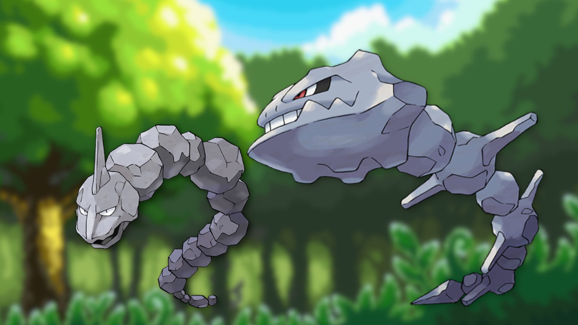 cobra-pokémon-onix Imagem personalizada de Steelix e Onix em um campo para guia Pokémon cobra