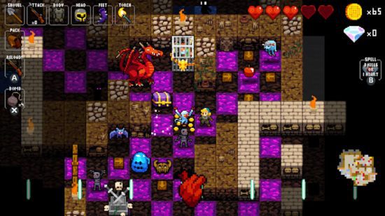 jogos de rastreador de masmorras Crypt of the Necrodancer Um palco movimentado nos jogos Dungeon Crawler Crypt of the Necrodancer com personagens pixelados e dragões