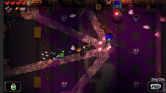 jogos de rastreador de masmorras Entre no Gungeon jogos de rastreador de masmorras Entre no Gungeon: um estágio com um inimigo atirando teias de aranha