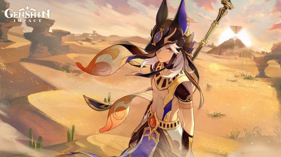 Arte principal de Cyno no deserto de Genshin Impacts para lista de jogos para celular gratuitos