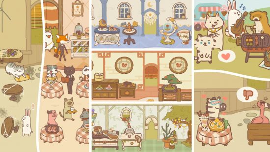 Colagem de capturas de tela do Animal Restaurant de animais comendo gratuitamente lista de jogos para celular