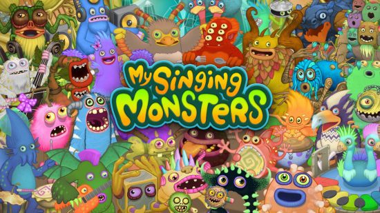 Arte principal de My Singing Monsters com todos os monstros na tela para lista de jogos para celular gratuitos