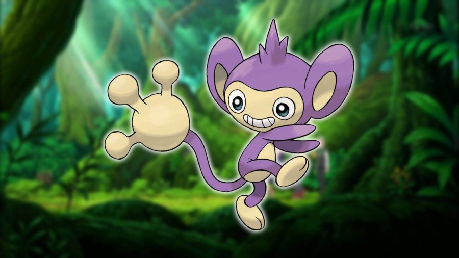 Pokémon Macaco: Com um Pokémon baseado na selva ainda ao fundo, uma imagem mostra o Pokémon Macaco Aipom
