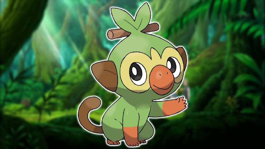 Pokémon Macaco: Com um Pokémon baseado na selva ainda no fundo, uma imagem mostra o Pokémon Macaco Grookey