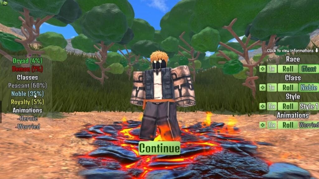 Uma captura de tela da corrida Black Grimoire Odyssey e da tela de rolagem de classe