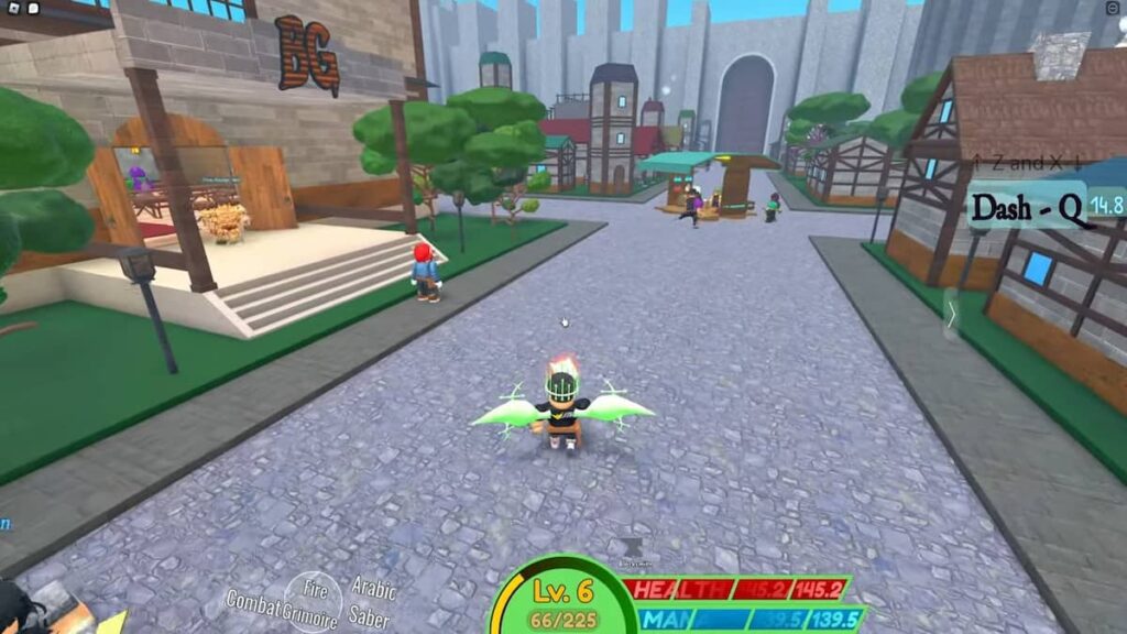 Uma captura de tela do Black Grimoire Odyssey de uma raça anã vagando pela cidade