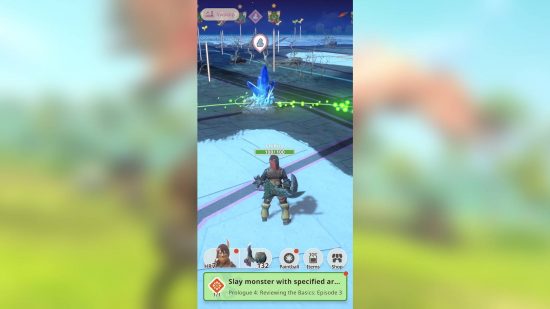 Revisão de Monster Hunter Now: um caçador de monstros explora uma cidade, com itens espalhados por aí