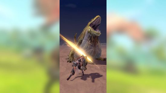 Revisão de Monster Hunter Now: um caçador de monstros ataca um monstro grande