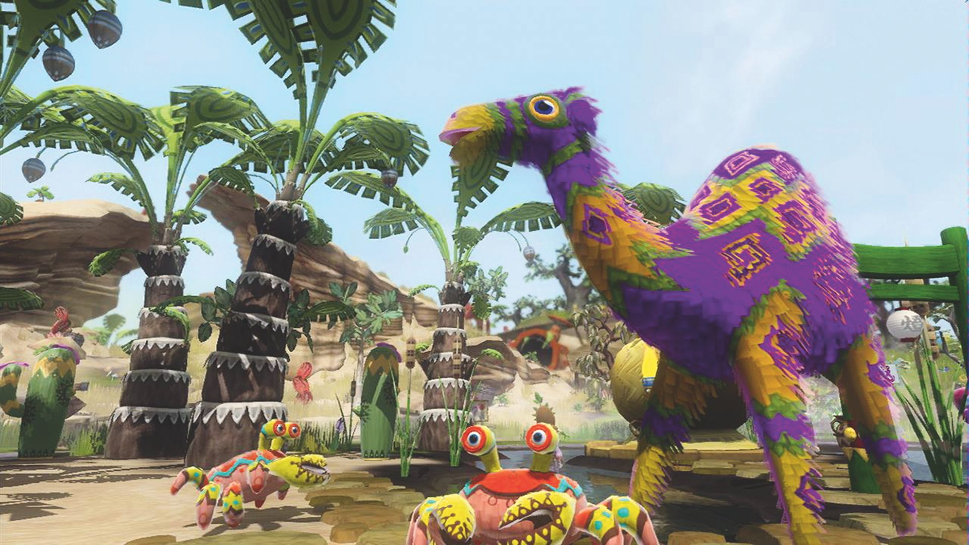 melhores-jogos-de-fazenda-viva-piñata-problemas-no-paraíso Melhores jogos de fazenda - Viva Piñata: Trouble in Paradise. Uma captura de tela mostra uma mistura de diferentes Piñatas caminhando no jardim de um jogador.