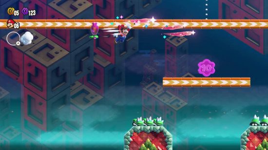 super-mario-bros-wonder-review (5) Crítica de Super Mario Bros Wonder: Mario desliza sobre um trilho